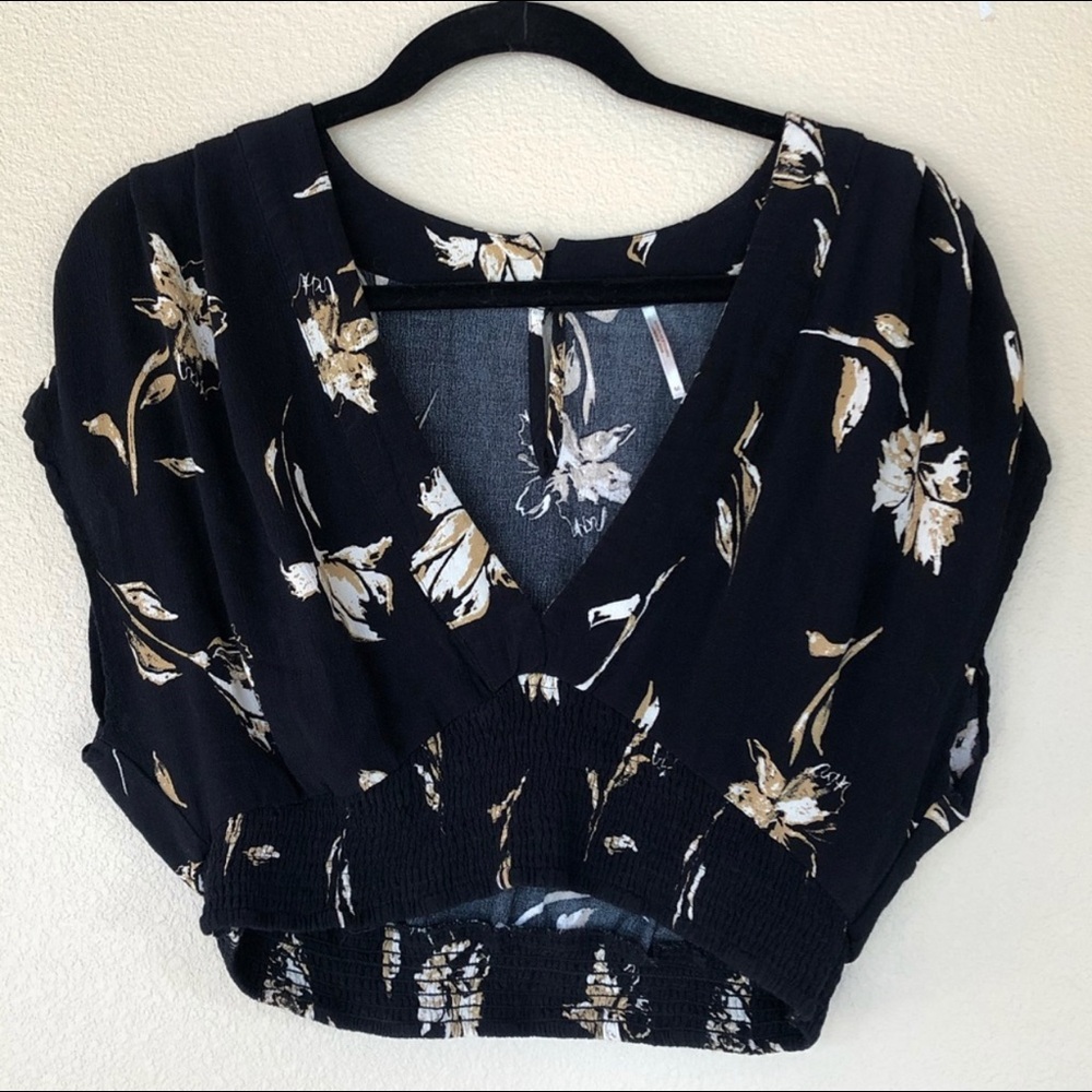 Free People Deep V-neck Floral Crop Top